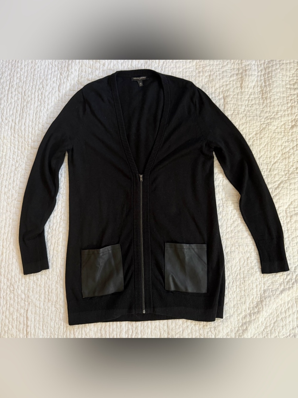 Banana Republic Black Zip Cardigan with Faux Leather Pockets